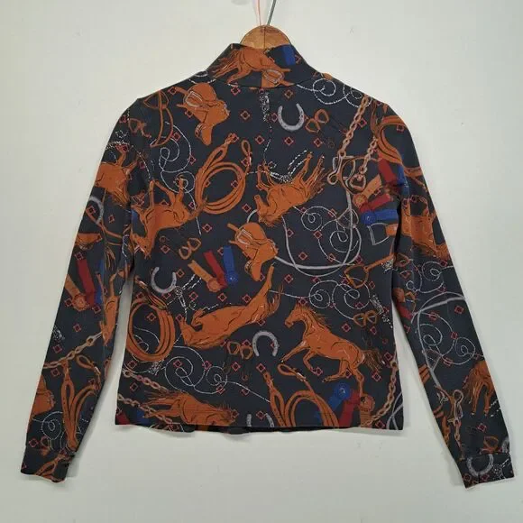 Anthropologie Rodeo XSP Long Sleeve Mock Neck Shirt Horse Equestrian Print Small - Picture 5 of 8